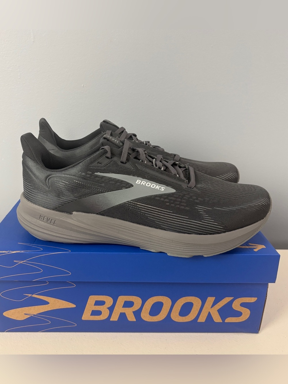 Brooks Revel 8 Running 110468-2E-014 Cushioned Mesh Black Gray Men’s Sz 13 Wide